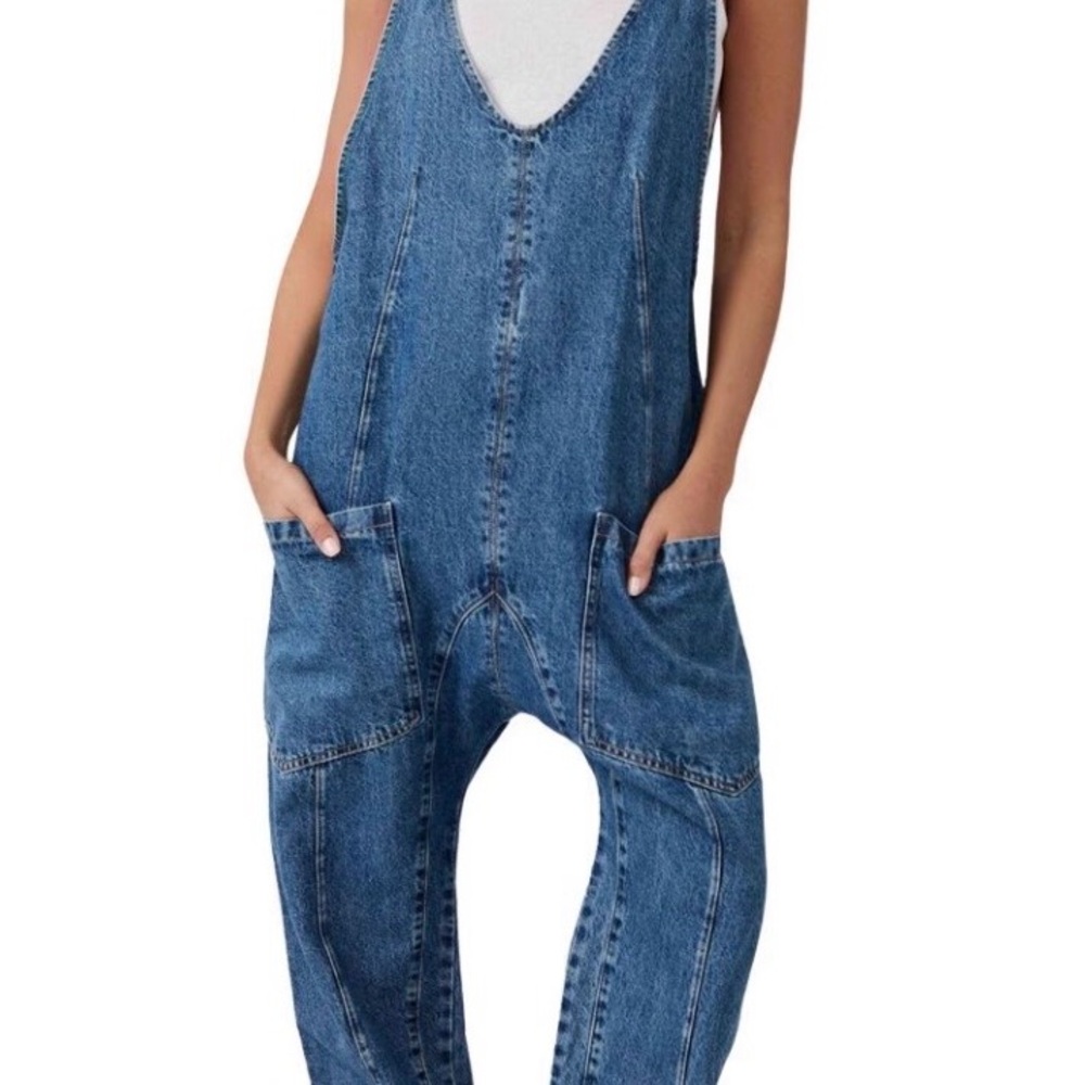 Free People Indigo Denim Overalls